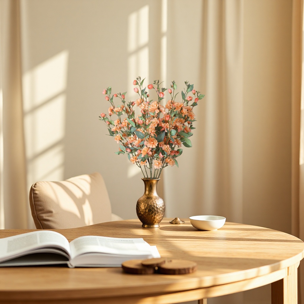 A new home flower arrangement set featuring a bouquet and a simple glass vase Application Scenario