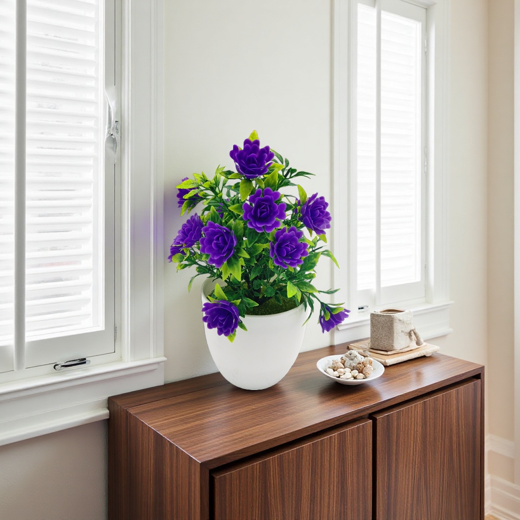 Purple flower potted indoor ornamental plants, balcony decorative flowers and green plants