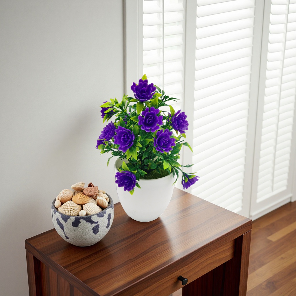 Purple flower potted indoor ornamental plants, balcony decorative flowers and green plants details Picture