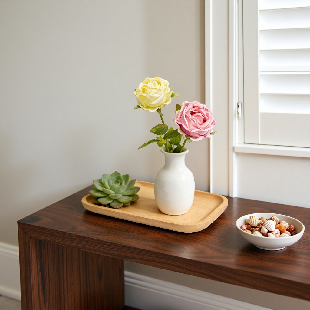 A white vase decorated with a combination of roses and succulent plants Application Scenario