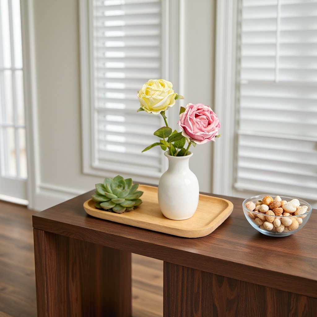 A white vase decorated with a combination of roses and succulent plants Specification image