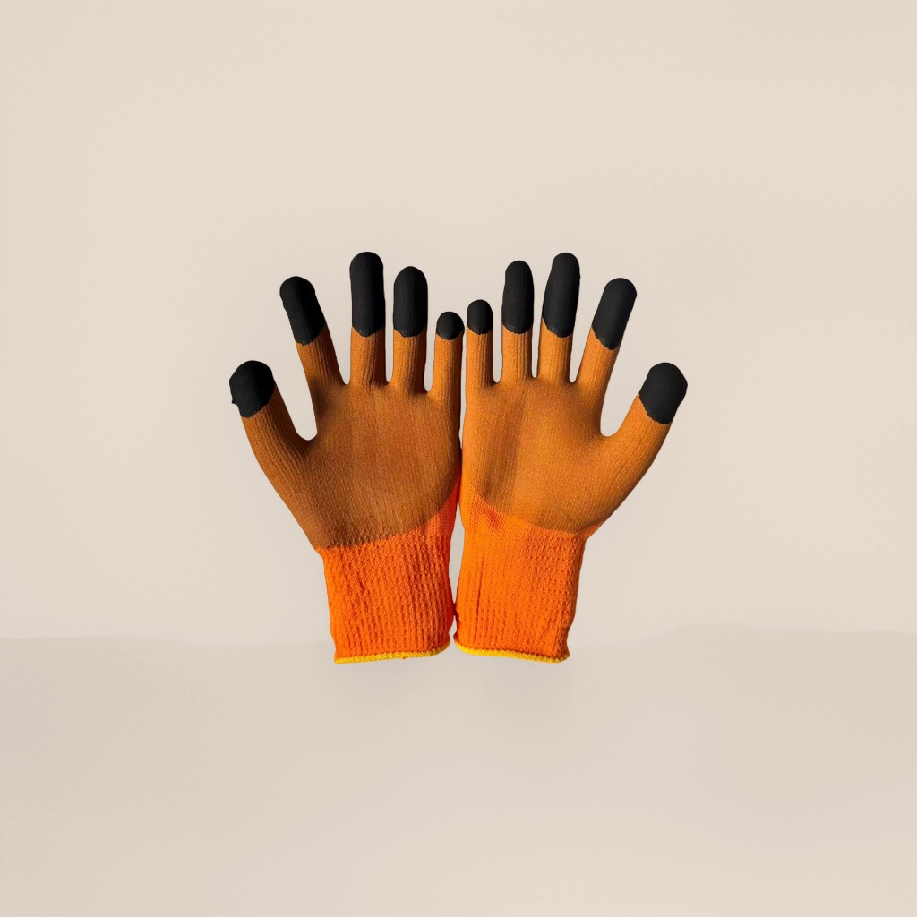 Orange looped foam anti-slip and wear-resistant work gloves, thickened labor protection gloves, suitable for both men and women details Picture