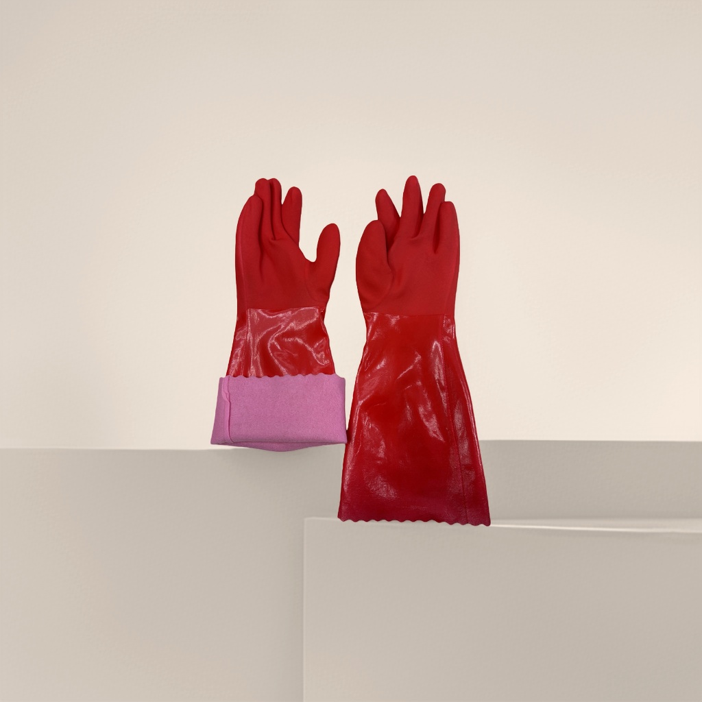 Guante de PVC rojo antideslizante resistente al aceite engrosado hogar limpieza de cocina protección laboral Specification image