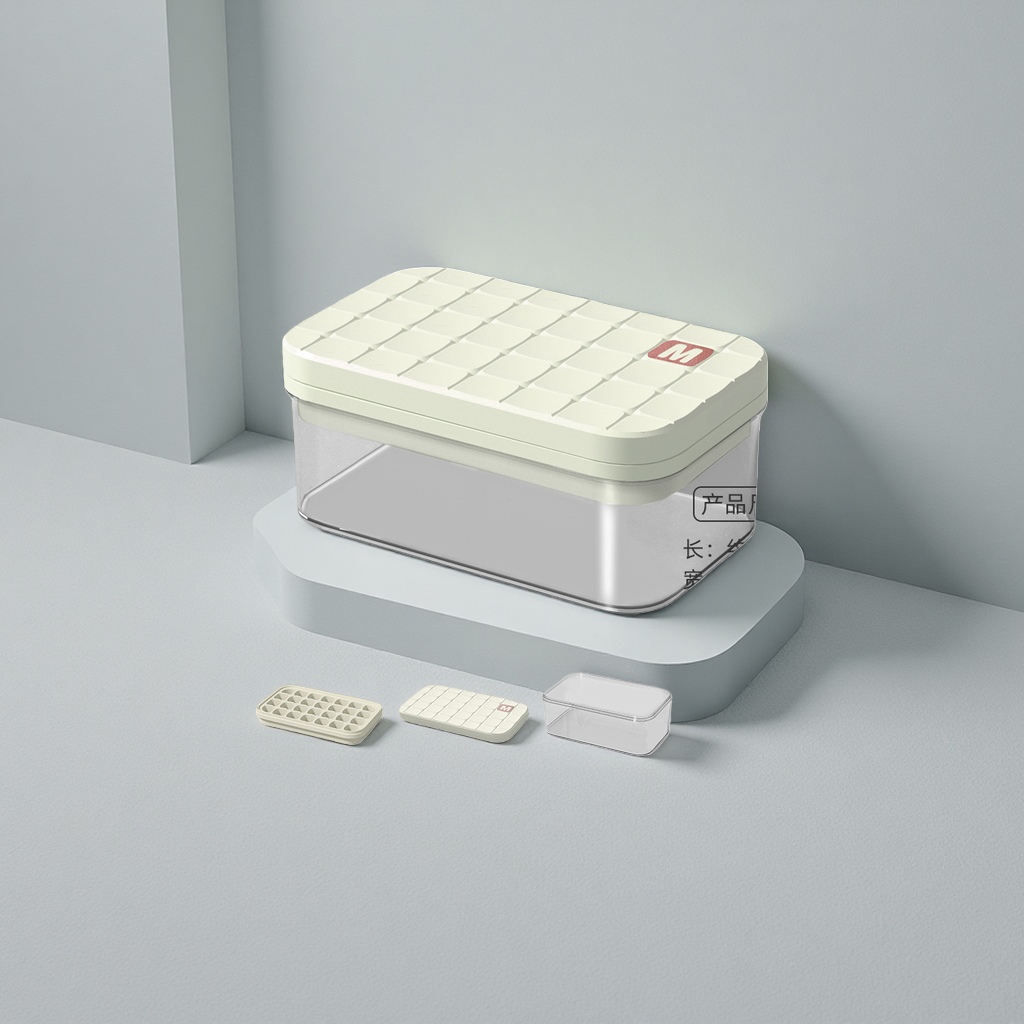 Cream white silicone ice storage box, household stackable, high-temperature resistant freezing mold details Picture