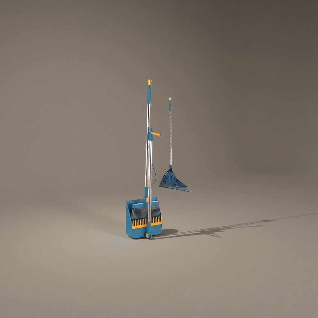 Mocha Blue three-piece broom and dustpan set for household cleaning tools Specification image