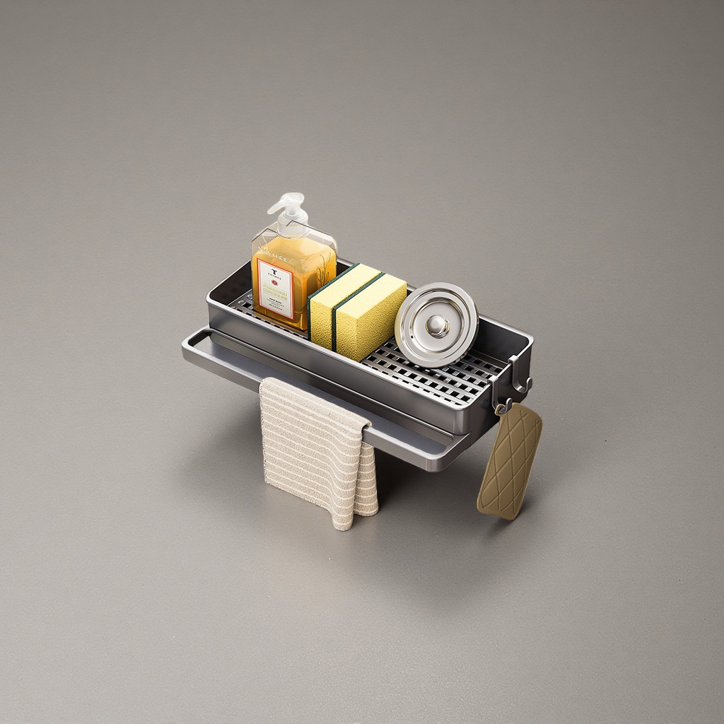 The gun gray detachable water collection tray kitchen storage rack comes with 2 hooks as a gift details Picture