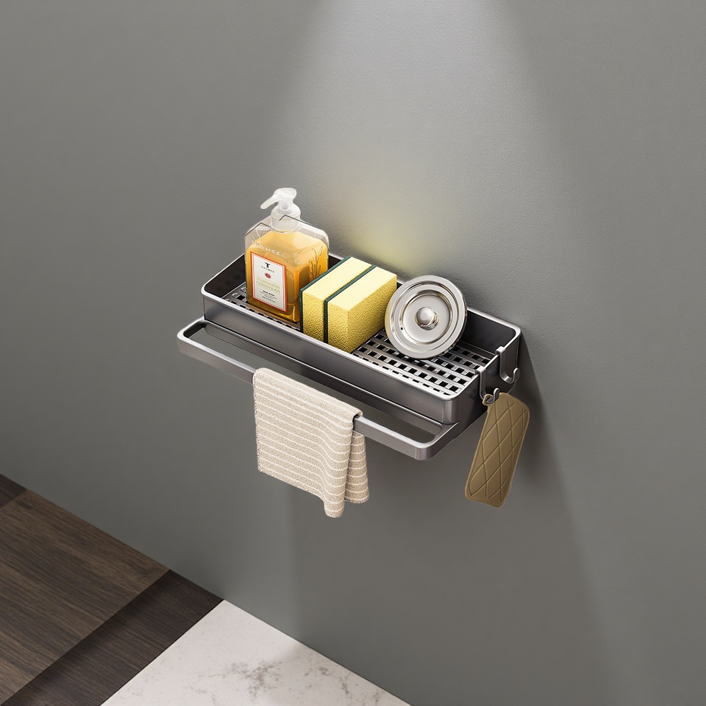 The gun gray detachable water collection tray kitchen storage rack comes with 2 hooks as a gift Specification image
