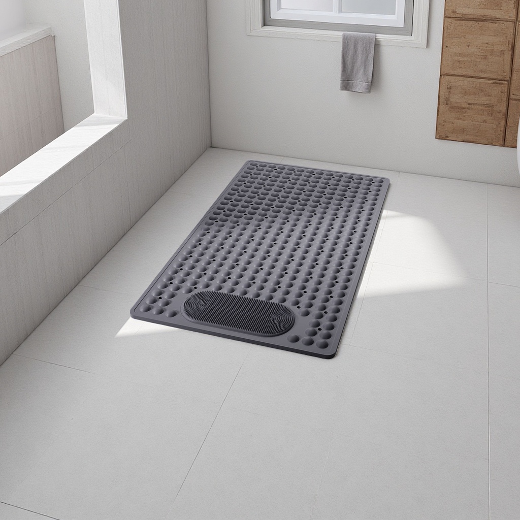 Grey anti-slip mat, thickened, wear-resistant and silent floor mat for bathroom and kitchen use