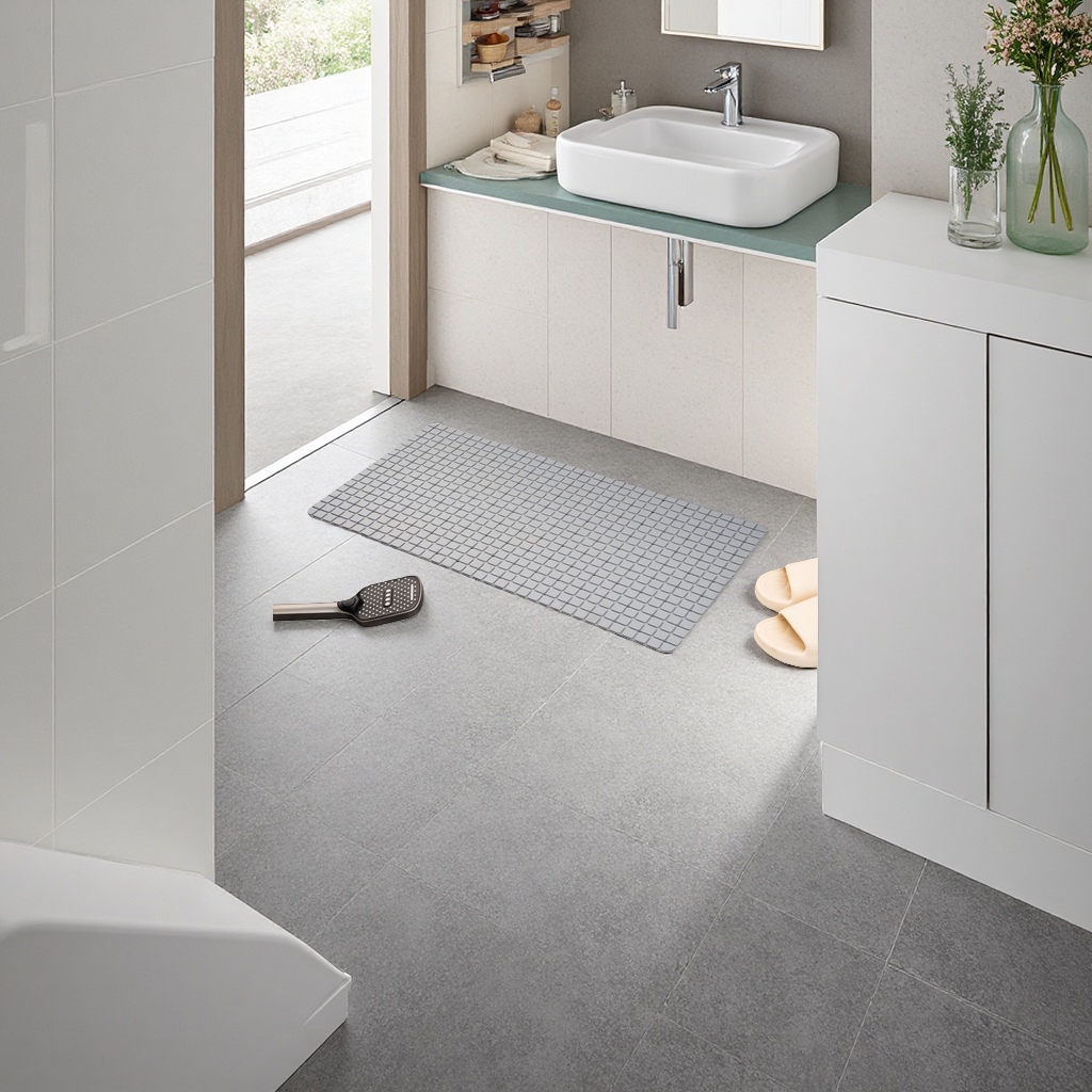Grey anti-slip bathroom floor mat, thickened water-absorbing quick-drying anti-slip mat details Picture