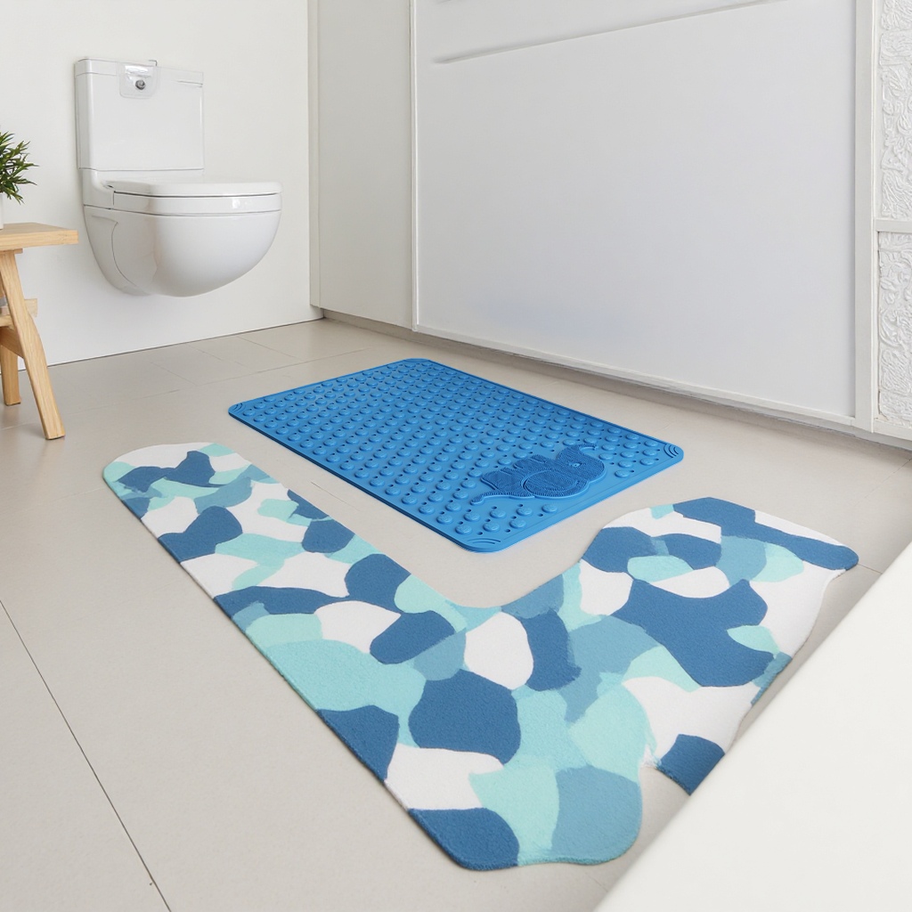 Blue anti-slip bathroom floor mat, thickened water-absorbing quick-drying anti-slip mat details Picture