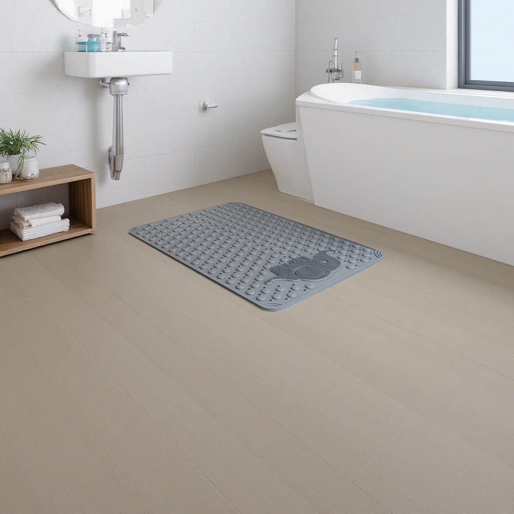 Grey anti-slip bathroom floor mat, thickened water-absorbing and quick-drying household bathroom foot mat Application Scenario