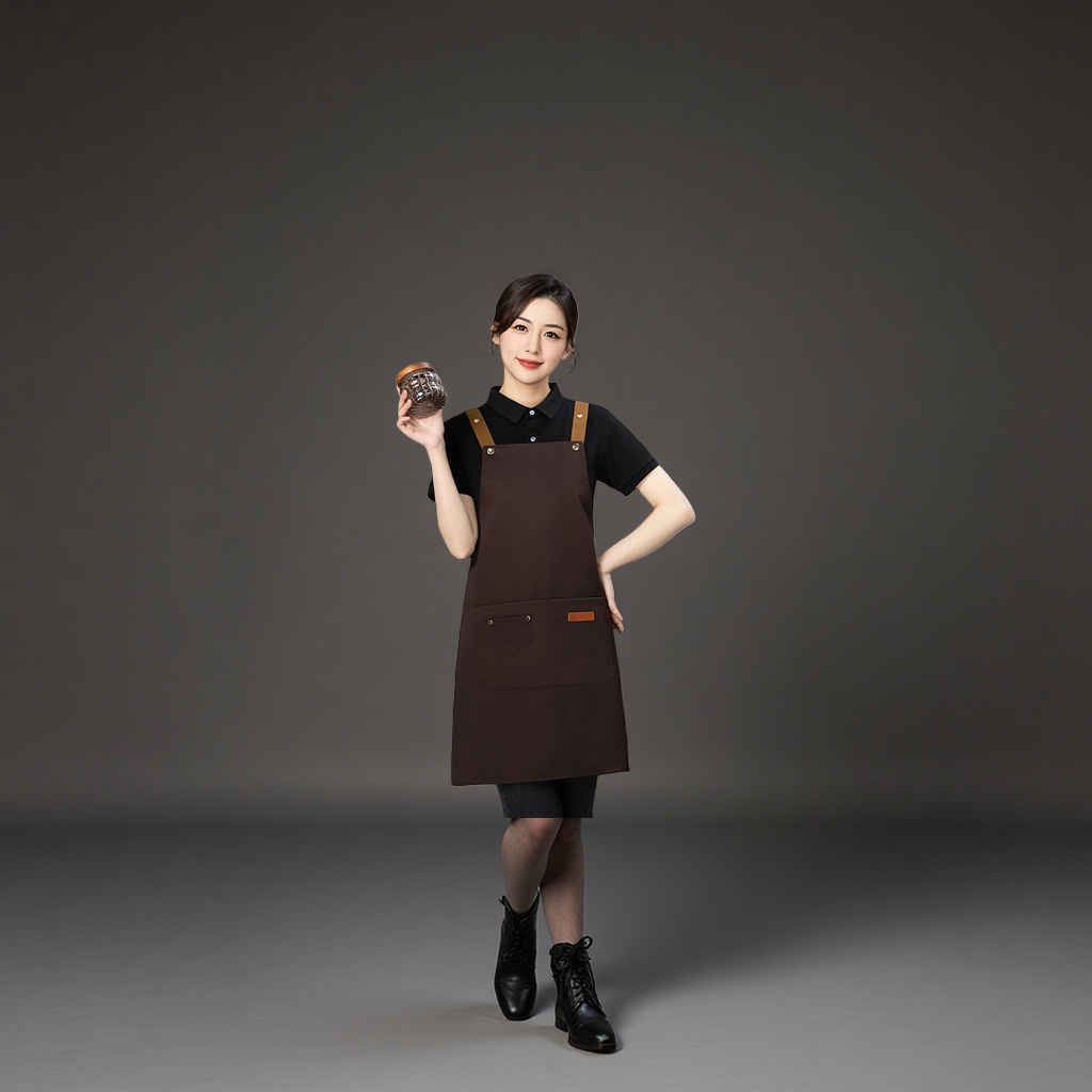 深咖色工装风防水围裙女款模特同款