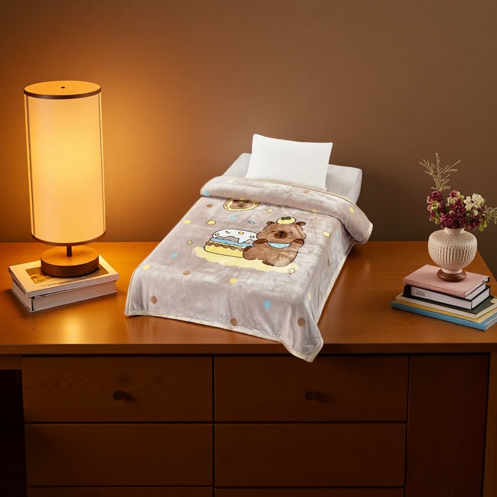 The cartoon-patterned blanket is soft, skin-friendly and warm for home bed covers Application Scenario