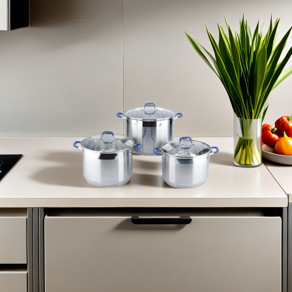 Stainless steel cookware set, three-piece set for household woks, frying pans and soup POTS, food-grade thickened non-stick pans Specification image