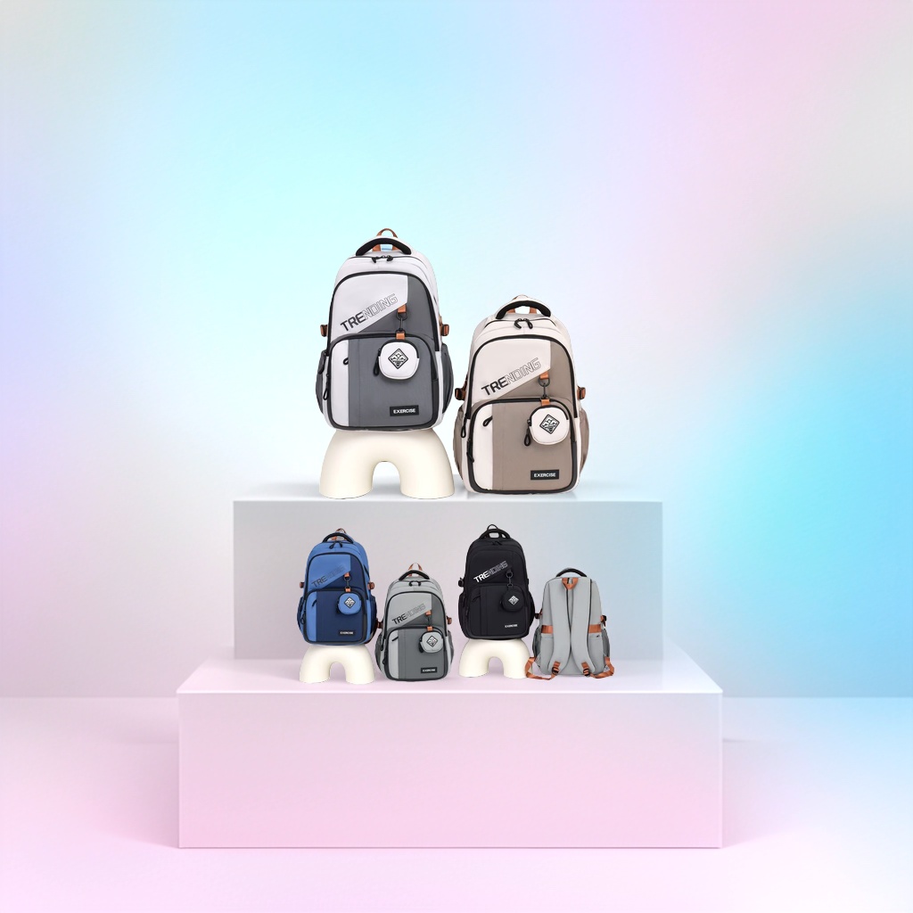Fashionable and sporty backpacks are available in multiple colors with pockets, pull rods and fixing straps