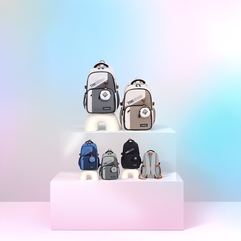 Fashionable and sporty backpacks are available in multiple colors with pockets, pull rods and fixing straps details Picture