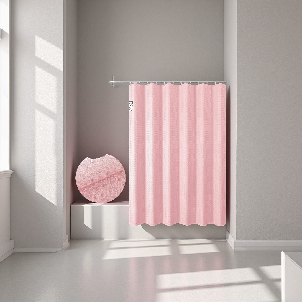 Waffle textura rosa cortina de ducha impermeable y resistente al moho cortina divisor de baño decoración de baño para el hogar