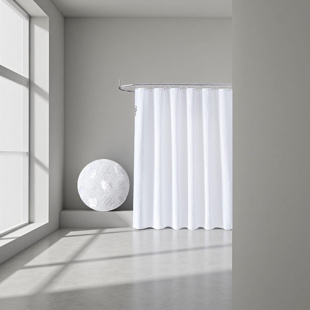 Waffle cortina de ducha blanca impermeable a prueba de moho cortina de partición de baño para el baño doméstico separación seca y húmeda Specification image