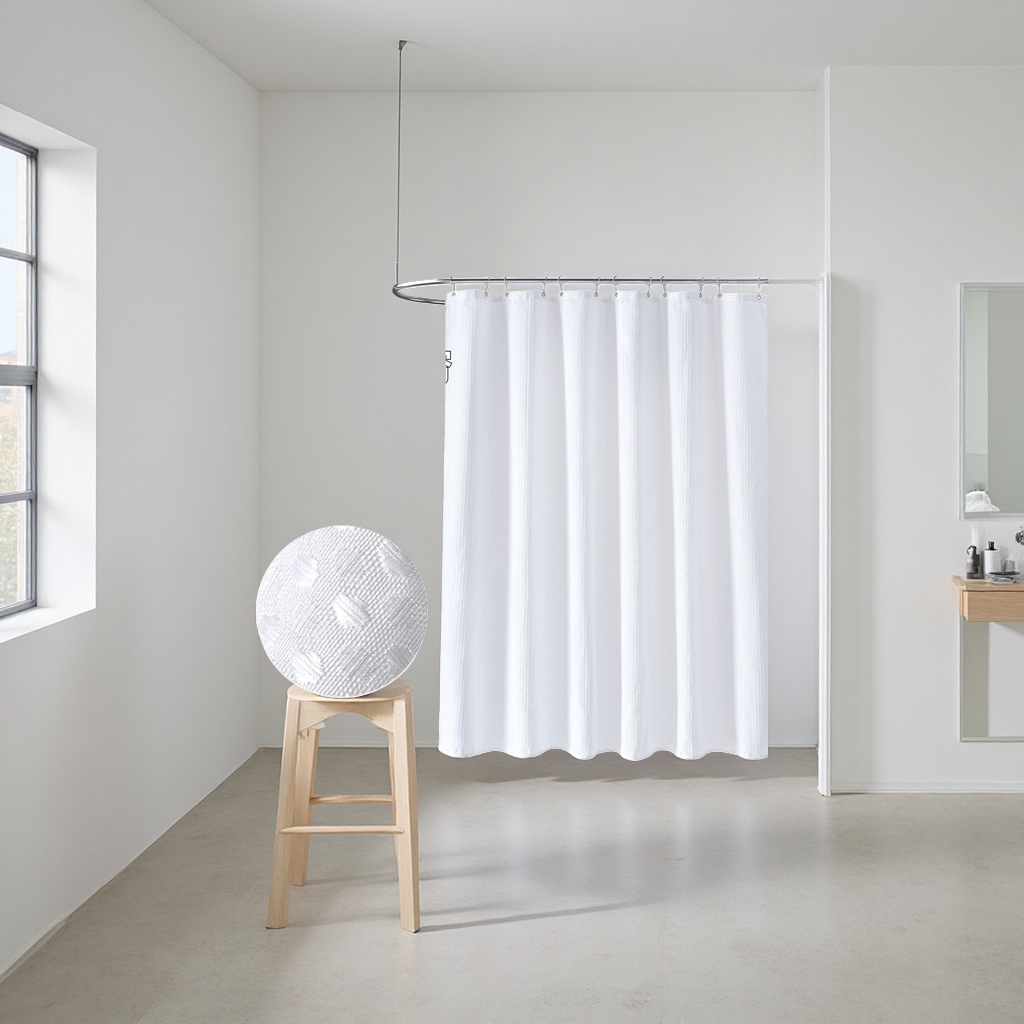 Waffle cortina de ducha blanca impermeable a prueba de moho cortina de partición de baño para el baño doméstico separación seca y húmeda Application Scenario
