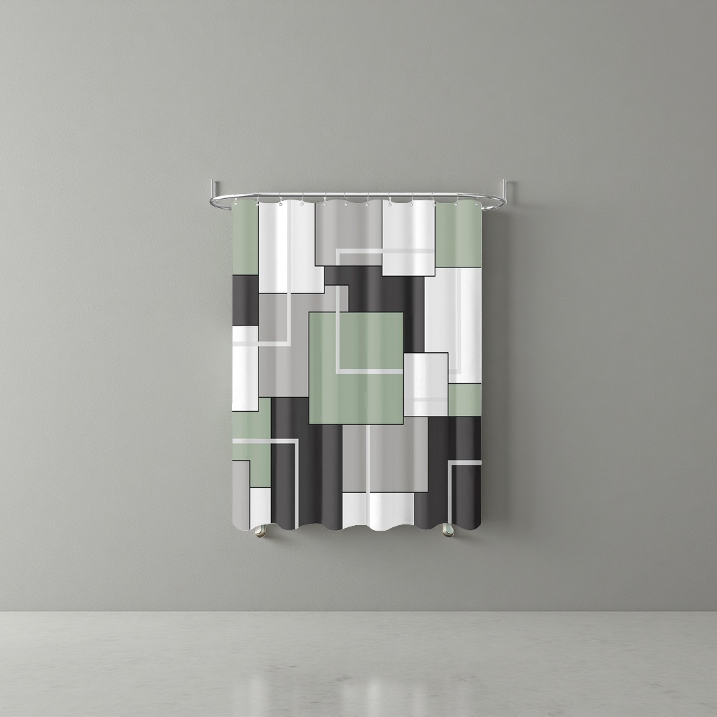 Abstract geometric pattern bath curtain, waterproof and mold-proof PVC material bathroom partition curtain Specification image