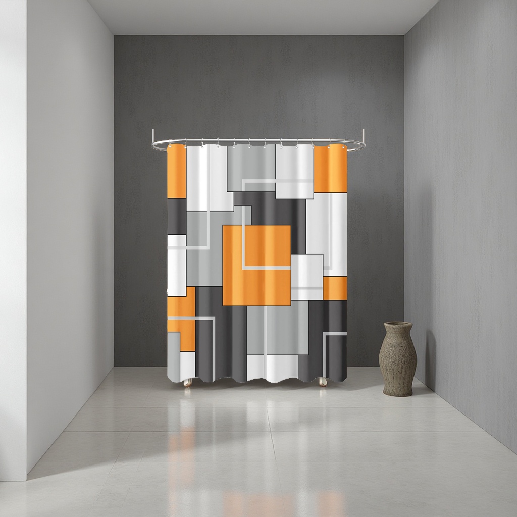 Geometric pattern waterproof bath curtain, Nordic-style bathroom partition curtain, anti-mold and anti-slip thickened version Application Scenario