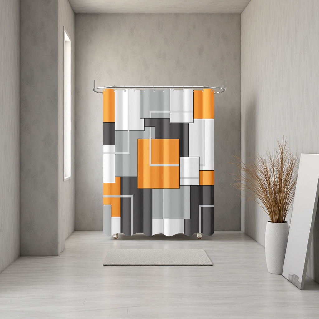 Geometric pattern waterproof bath curtain, Nordic-style bathroom partition curtain, anti-mold and anti-slip thickened version Specification image