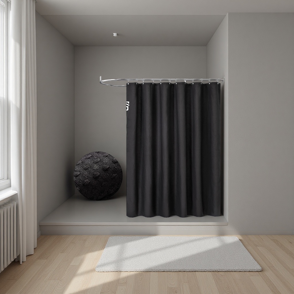 Waffle texturizado negro impermeable cortina de ducha antimoho antideslizante cortina de separación de baño details Picture