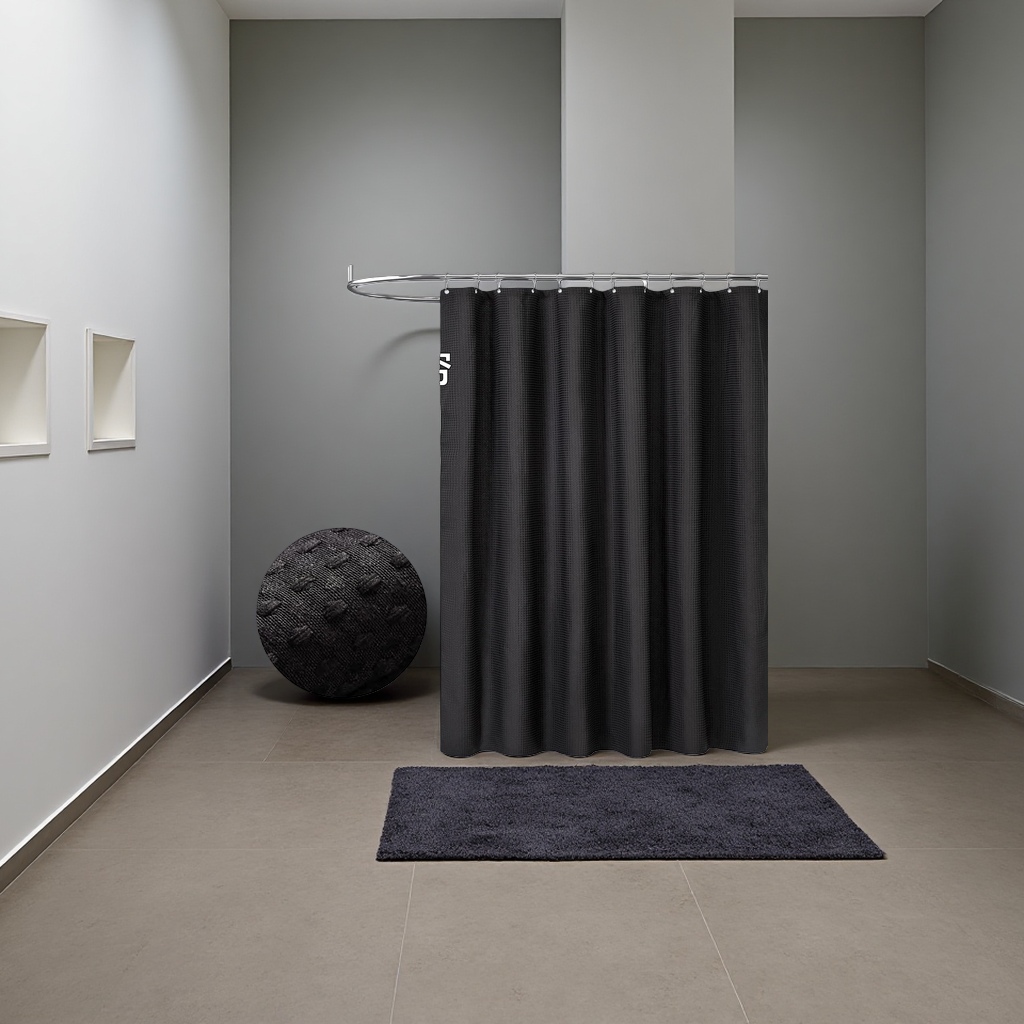 Waffle texturizado negro impermeable cortina de ducha antimoho antideslizante cortina de separación de baño Application Scenario