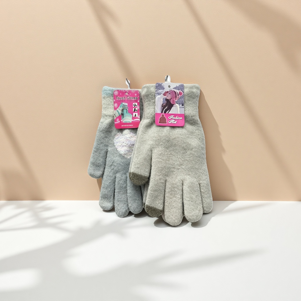 Grey plush touch screen gloves, winter warm and anti-slip gloves for both men and women Specification image