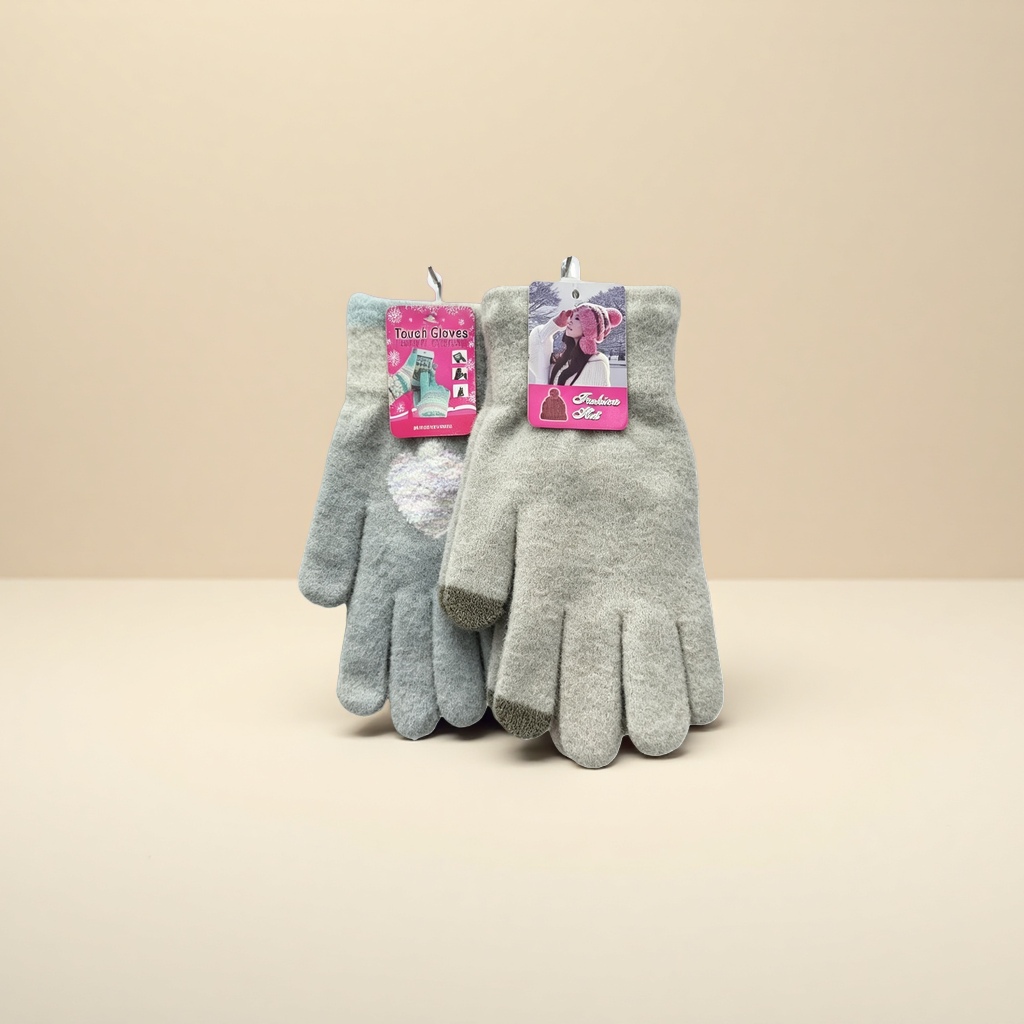 Grey plush touch screen gloves, winter warm and anti-slip gloves for both men and women details Picture