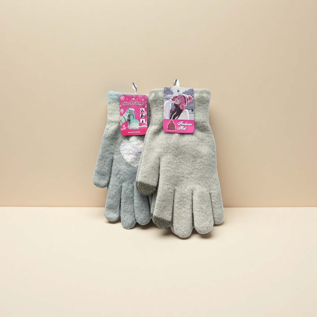 Grey plush touch screen gloves, winter warm and anti-slip gloves for both men and women
