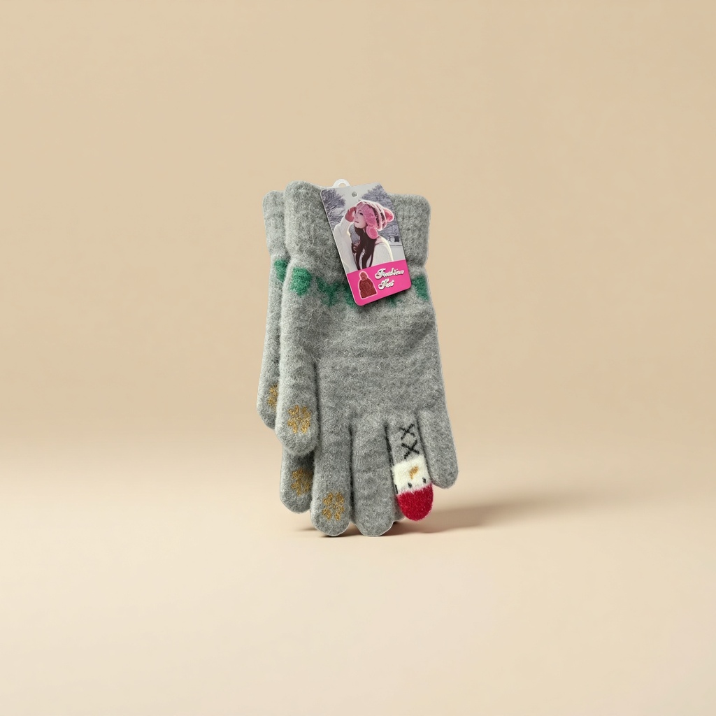 Thickened grey plush gloves, warm and anti-slip for women in autumn and winter details Picture