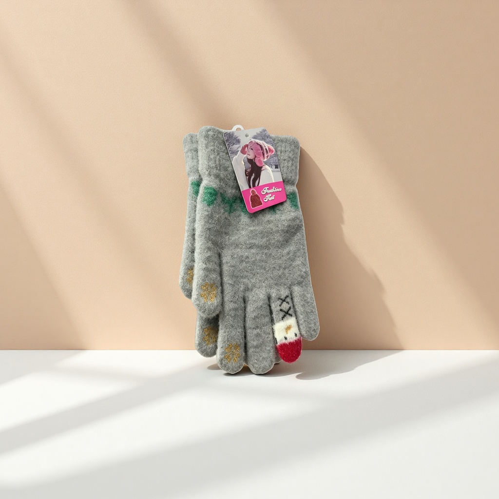 Thickened grey plush gloves, warm and anti-slip for women in autumn and winter Specification image