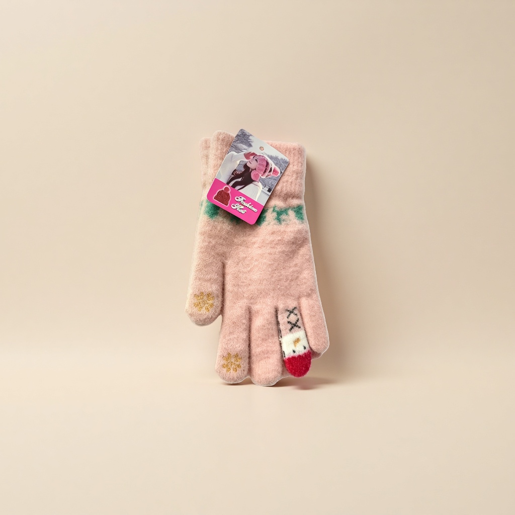 Pink plush gloves for women to keep warm in autumn and winter, thickened to prevent cold and protect hands, with touch screen details Picture