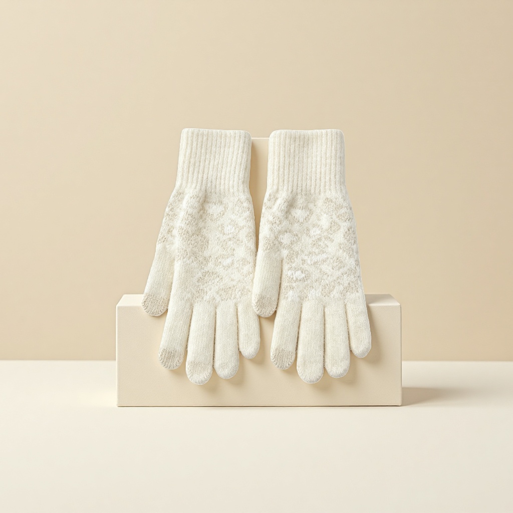 Off-white knitted gloves for women, warm and anti-slip, fingertip touch screen, autumn and winter style Specification image