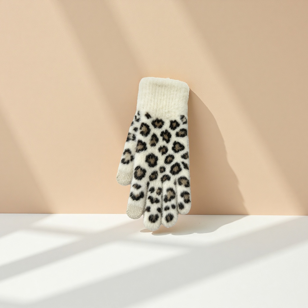 Leopard print pattern women's warm gloves, fashionable and personalized, autumn and winter cold-proof gloves Application Scenario