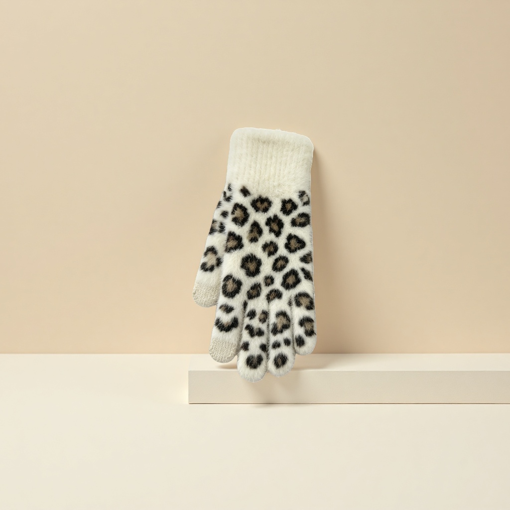 Leopard print pattern women's warm gloves, fashionable and personalized, autumn and winter cold-proof gloves Specification image