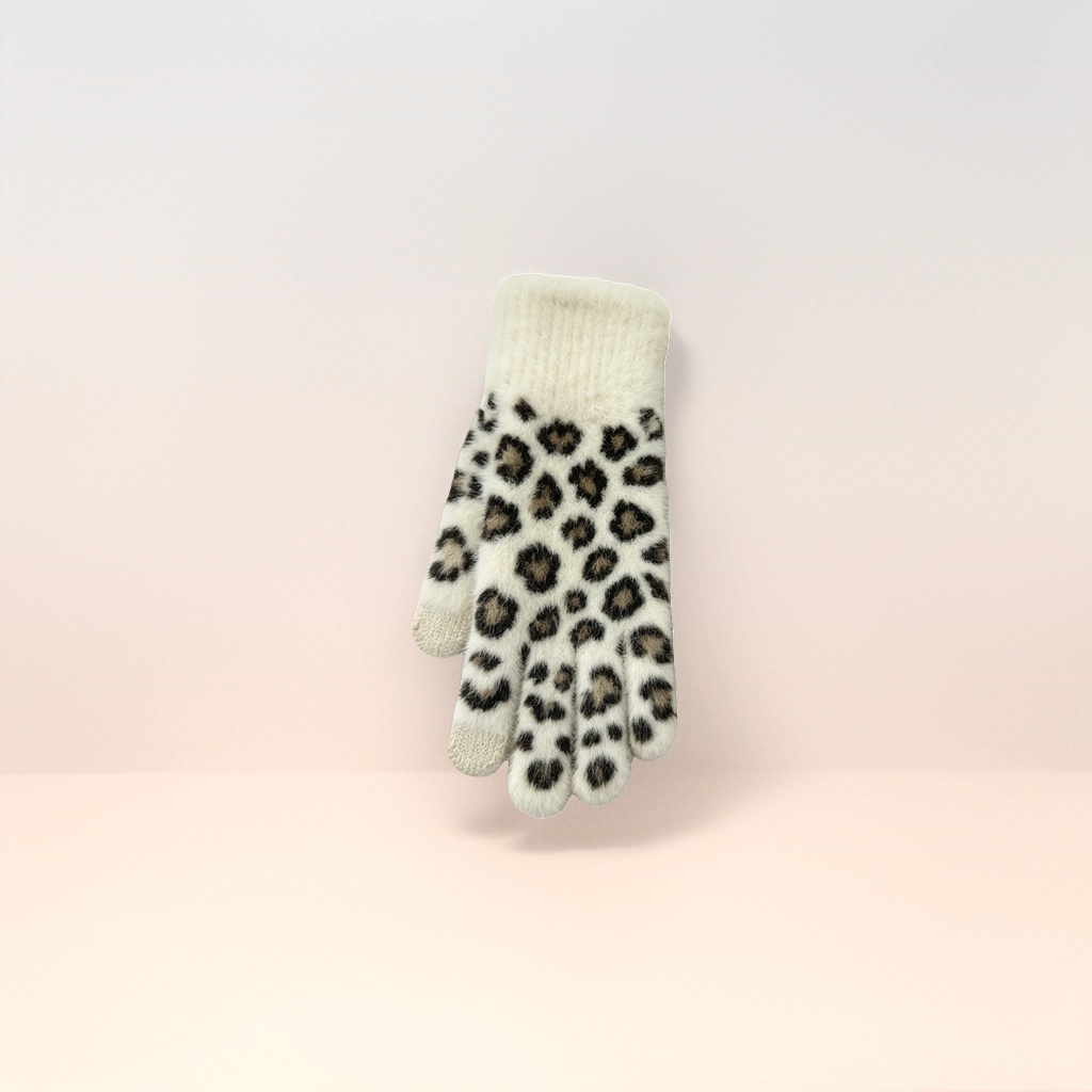 Leopard print pattern women's warm gloves, fashionable and personalized, autumn and winter cold-proof gloves details Picture