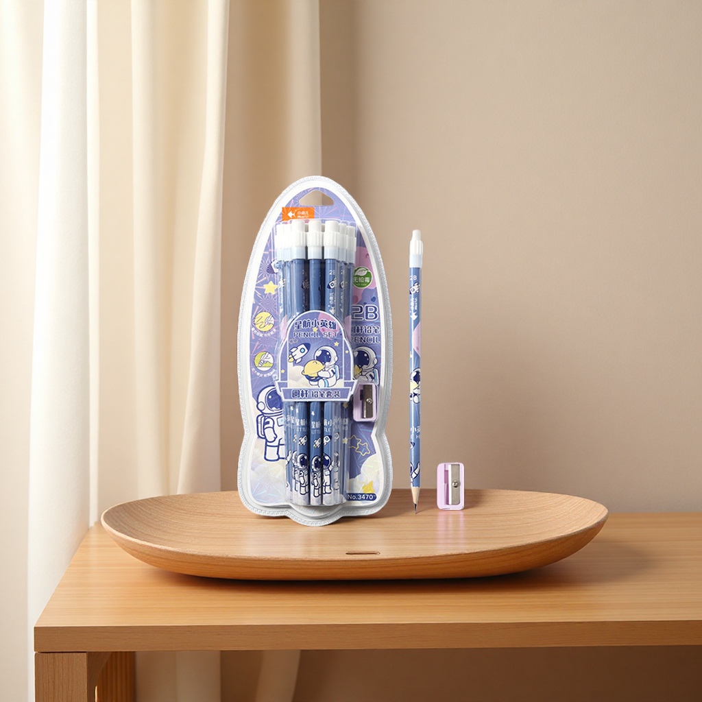 A 12-piece creative gift set of student stationery with a space theme pencil Application Scenario