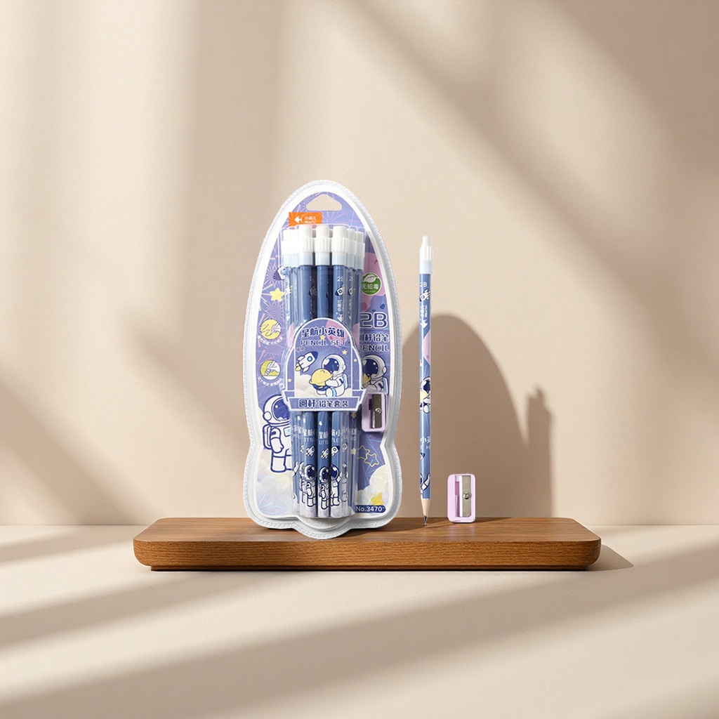 A 12-piece creative gift set of student stationery with a space theme pencil