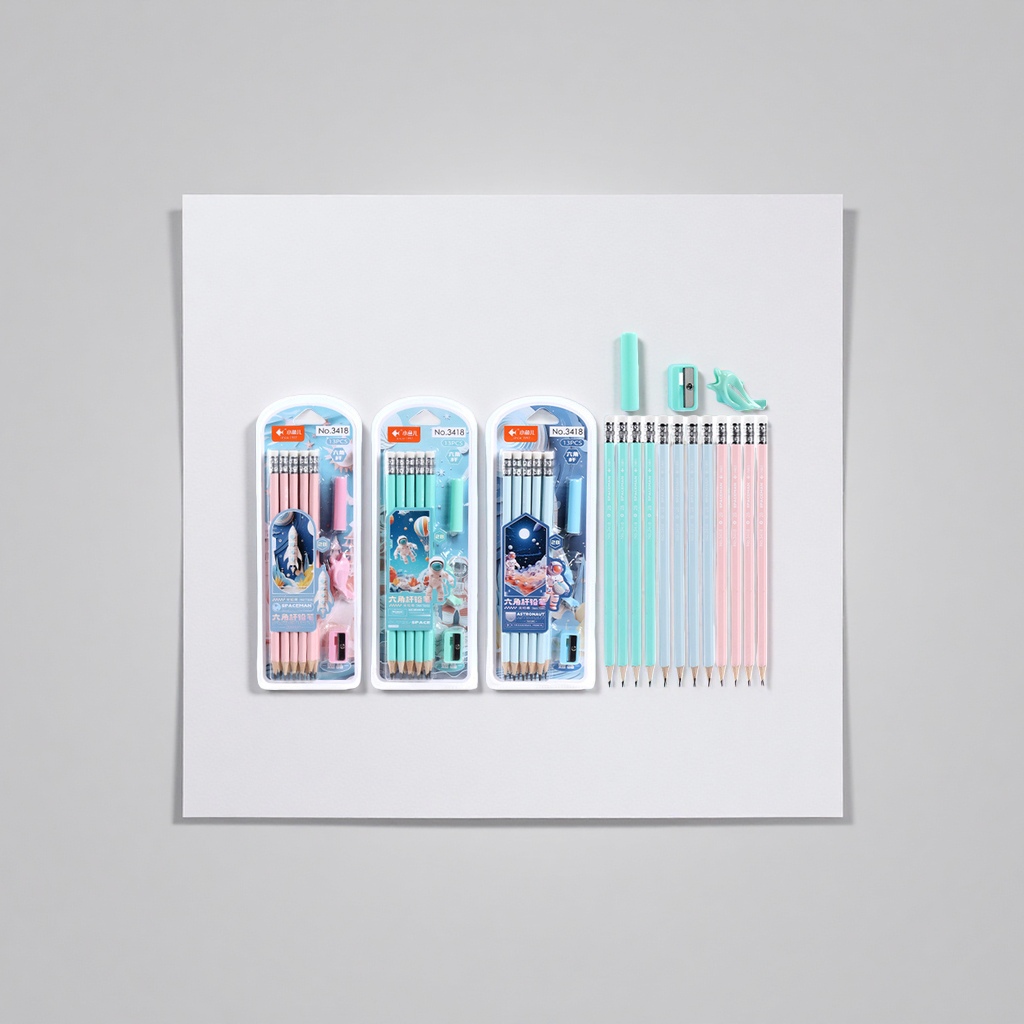 This stationery set includes pencils, pencil sharpeners, erasers and multi-functional practical student office supplies Application Scenario