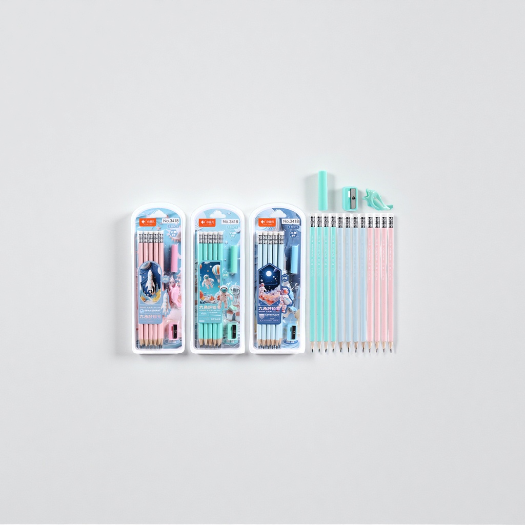 This stationery set includes pencils, pencil sharpeners, erasers and multi-functional practical student office supplies details Picture