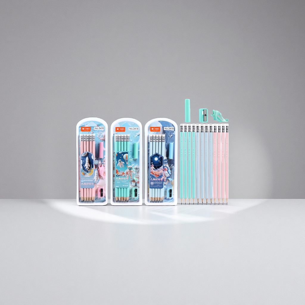 This stationery set includes pencils, pencil sharpeners, erasers and multi-functional practical student office supplies