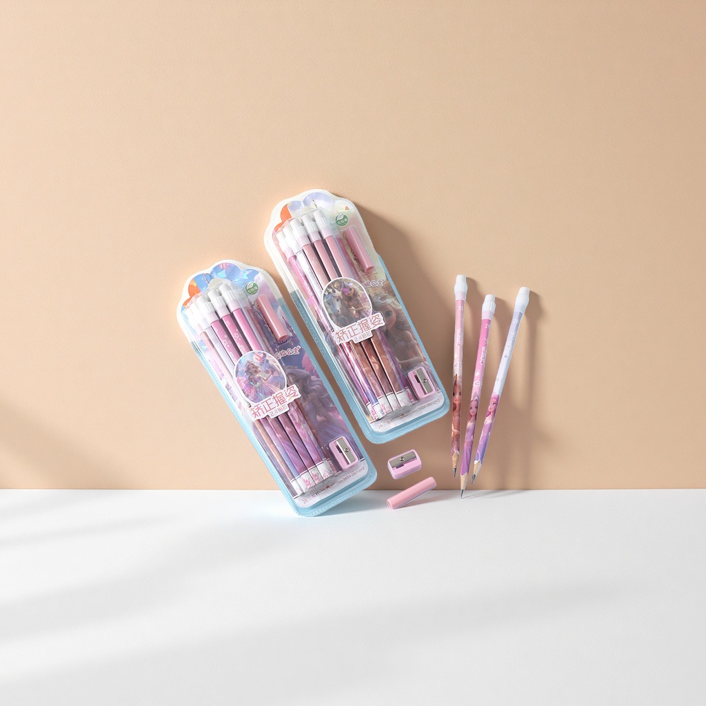 The pink cartoon pencil set includes pencils, pencil sharpeners, student stationery and cute learning supplies
