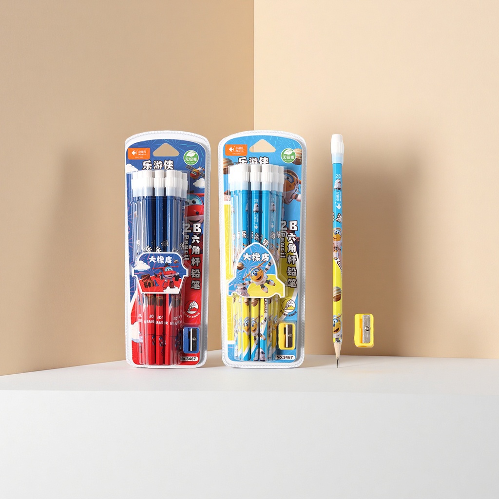 Cartoon pattern pencil set, student stationery, creative painting and writing tools details Picture