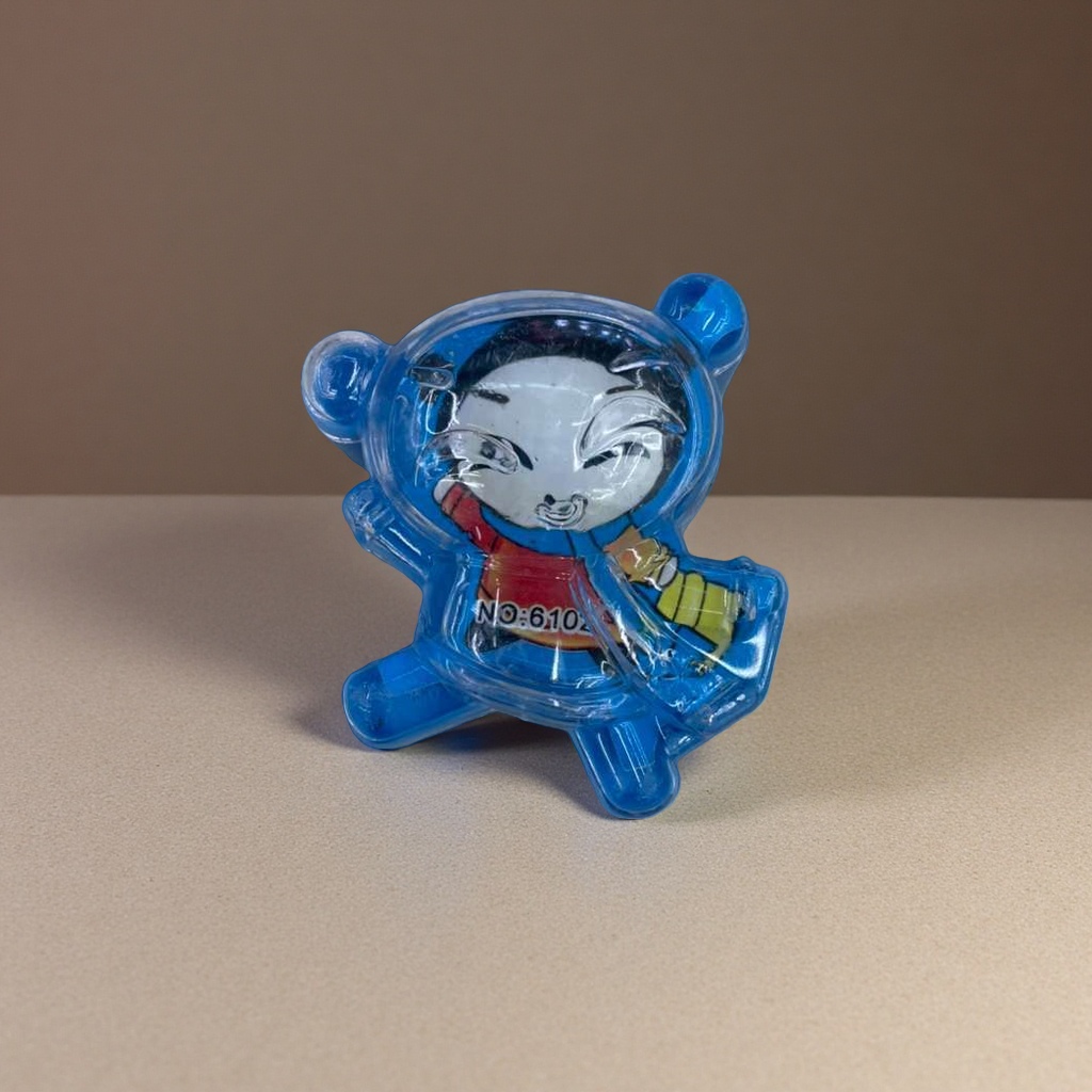 Blue transparent plastic cartoon character pencil sharpener