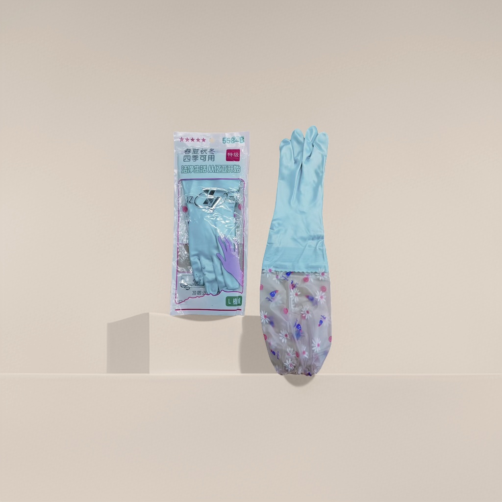 Light blue rubber gloves, anti-slip, thickened and wear-resistant, household kitchen cleaning and protective gloves Application Scenario
