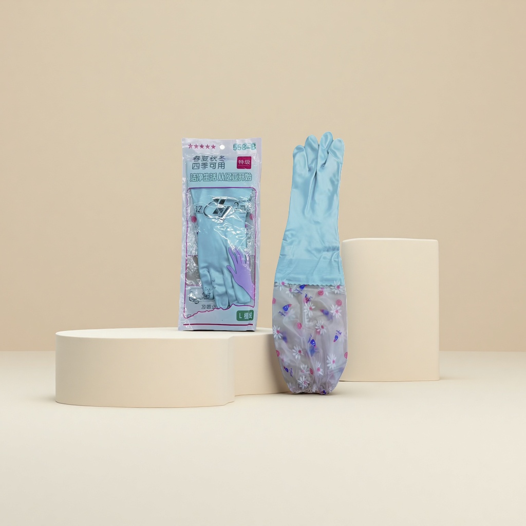 Guantes de goma azul claro antideslizante engrosado resistente guantes de protección de limpieza de cocina para el hogar