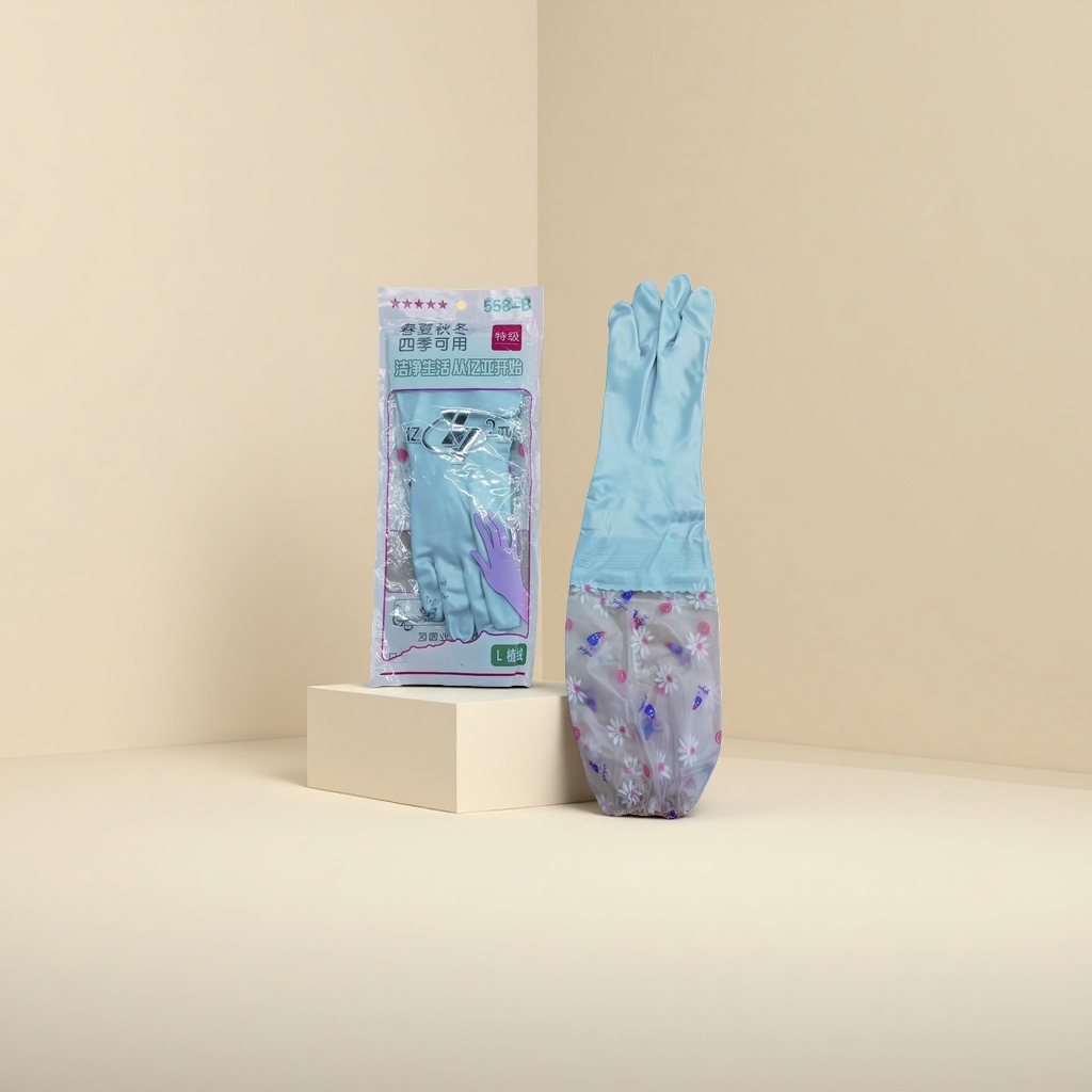 Light blue rubber gloves, anti-slip, thickened and wear-resistant, household kitchen cleaning and protective gloves details Picture