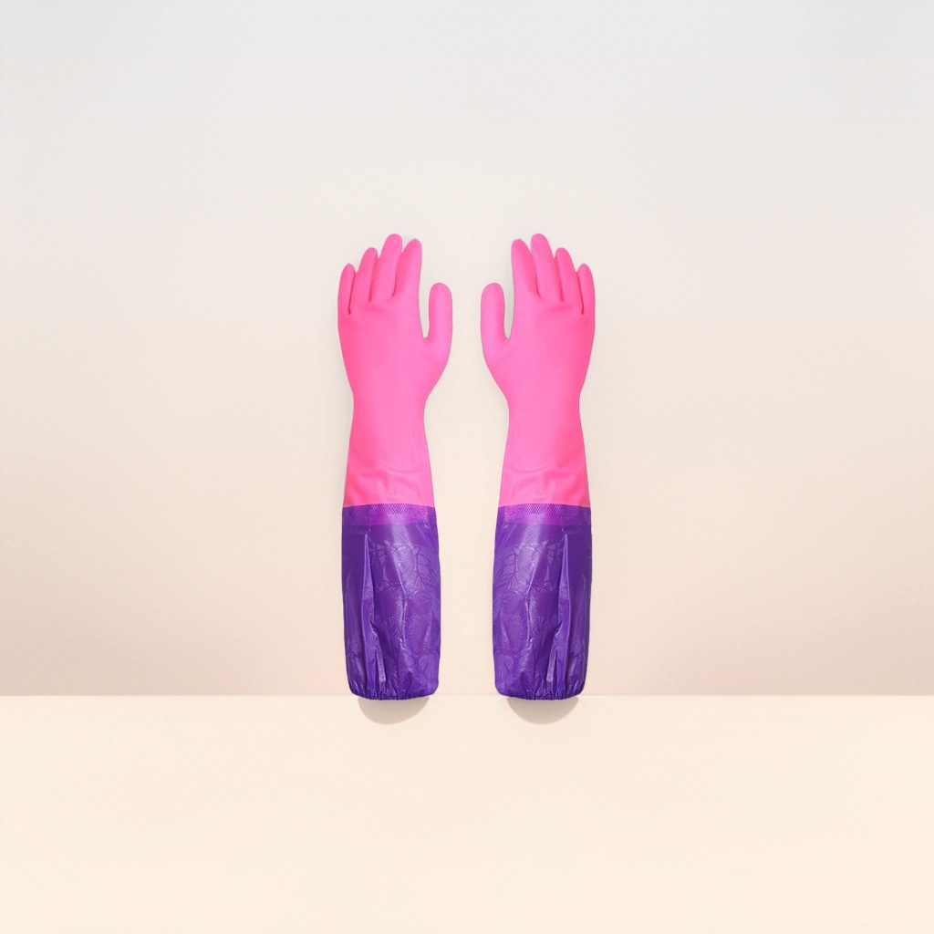 Guantes de goma rosa puños morados engrosados antideslizantes cocina casera vajilla guantes Application Scenario